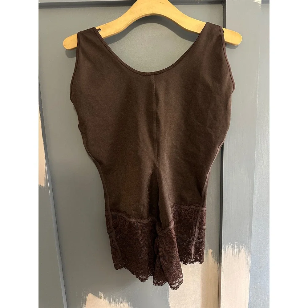 Tissini Women Brown‎ Lace Trim Shapewear Bodysuit Faja  Zip 3XL 2205224